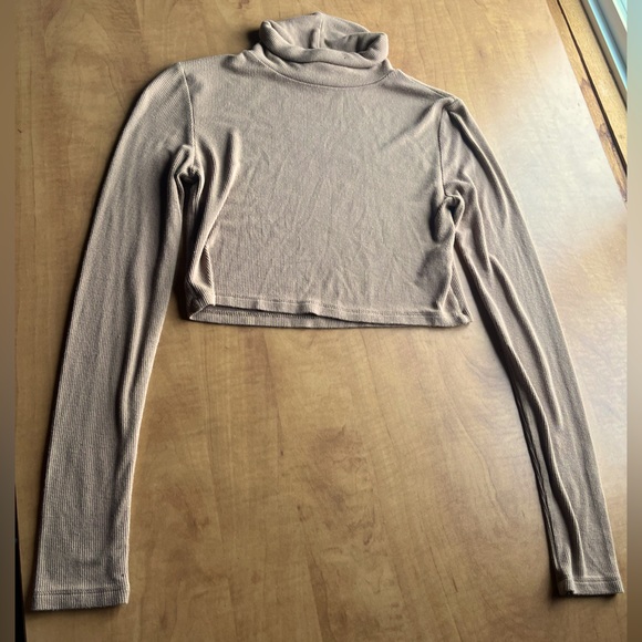 Beige Cropped Turtleneck Sweater - Picture 1 of 3